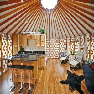 In legno massello eco-friendly mongolo <span class=keywords><strong>Yurt</strong></span> tenda con tessuto di tela in PVC impermeabile e telaio in legno per quattro stagioni - Product Image 3