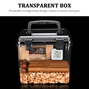 Boîte à cigares Cigarloong grande capacité en matériau PET transparent scellée avec hygromètre et comprimés hydratants en bois de cèdre - Product Image 2