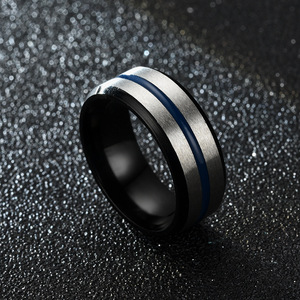 패션 보석 펑크 빈티지 공급 업체 얇은 블루 라인 스테인레스 스틸 반지 남성용 결혼 반지 - Product Image 4