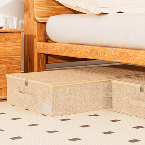 Folding Under Bed <b>Storage</b> <b>Box</b> Rectangle Beige With Lid Clothing Organizer Extra Large Capacity Foldable <b>Drawer</b> <b>Storage</b> Solution - Product Image 3