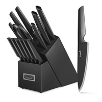 Ensemble de couteaux de cuisine en acier inoxydable noir multifonctionnel de 15 pièces, nouveau design, avec aiguiseur intégré