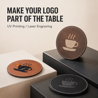 Sous-verres promotionnels en similicuir PU souple et imperméable pour bar et café, avec impression UV personnalisée/gravure laser et logo