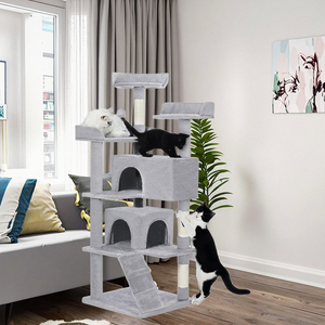 54 inch Lichtgrijze Kattentoren voor Binnenkatten, Multi-Level Kattenboom met 2 Condo's, Activiteitencentrum, Krabpalen, Leuke Speeltjes voor - Product Image 1