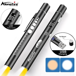 Alonefire P71 LCD Alliage d'Aluminium Mini <span class=keywords><strong>2</strong></span>-en-1 LED Blanc/Jaune Lampe Stylo Lampe de Poche USB Rechargeable Éclairage d'Urgence Penlight - Product Image 1