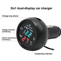 Voltímetro y Termómetro Digital LED 3 en 1 DC12 24V con Encendedor de Cigarrillos y Cargador USB para Auto de 2.1A