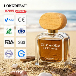 Custom Flat Square Clear <b>Empty</b> Perfume <b>Bottle</b> 30ml 50ml 100ml Design Eco-friendly <b>Glass</b> Perfume Spray <b>Bottles</b> with Wooden Cap - Product Image 1