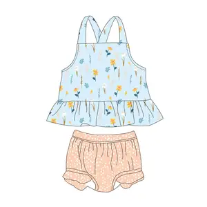 מפעל סיטונאי 0-16 שנה ישן ילדים קיץ ילדה תלבושות Custom תינוק שרוכים הלטר למעלה מכנסיים קצרים סטים חמוד תינוק בגדי סטים