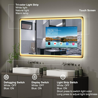 Miroir de salle de bain intelligent avec écran tactile, TV Android OS, WiFi, Bluetooth, HDMI, étanche, anti-buée, rétroéclairage LED 3 couleurs, montage mural