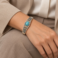 Bracelet jonc vintage bohème avec cabochon ovale, turquoise ou blanc, motif ajouré en spirale, bijoux de mode western pour femme