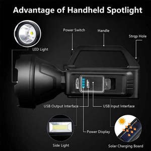 Dual <b>Light</b> Source <b>LED</b> Handheld Searchlight COB Side Flood + Main Spotlight <b>Rechargeable</b> Portable Work Lamp Anti-tip Base - Product Image 6