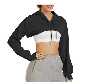 Short length cropped hoodie for adults girls customized logo printing sporty style women's <b>crop</b> <b>top</b> <b>hoodies</b> - Product Image 5