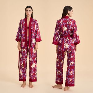 2026 Nieuwe satijnen chiffon bloemen <span class=keywords><strong>cardigan</strong></span> lange mouwen dames pyjamaset comfortabel voorjaarsnachtkleding - Product Image 6