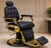 Meilleures ventes - Chaise de barbier hydraulique inclinable à dossier capitonné de style rétro classique pour salon de coiffure professionnel