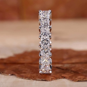 GIA鑑定済みCVD HPHTラボグロウンダイヤモンド14K/18Kソリッドゴールドエタニティウェディングバンドリングプリンセスカット（女性/男性/結婚用） - Product Image 3