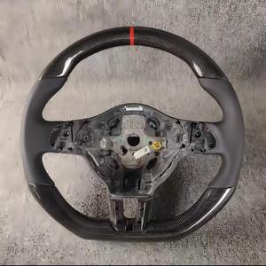 Volante Personalizado <span class=keywords><strong>de</strong></span> Fibra <span class=keywords><strong>de</strong></span> Carbono Real 3K para VW <span class=keywords><strong>Golf</strong></span> 7 MK7 <span class=keywords><strong>GTI</strong></span> R Lamando GTS, Cuero Alcantara/Nappa, Anillo con Costuras Personalizadas - Product Image 1