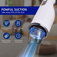 Aspirateur à main puissant 6300Pa sans fil, bac à poussière 120ml, 3 vitesses, faible bruit, pour maison/bureau/animaux domestiques/voiture, filtre rechargeable