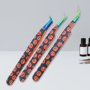 Pinzas para Pestañas con Diseño de Calabaza de Halloween, Curvadas a 90 Grados, de Acero Inoxidable, Antiestáticas, Duraderas, con Agarre Preciso para Artistas de Pestañas - Product Image 1
