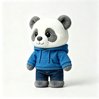 Peluche Panda Adorable avec Sweat à Capuche Bleu et Pantalon en Jean – Jouet en Peluche Super Doux, Compagnon et Souvenir