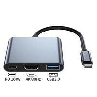 Convertidor de Cable 3 en 1 DE DATOS USB 3,0 USB C Hub Adaptador tipo C a HDTV 4K Splitter PD 100W Max cargador para portátil Macbook
