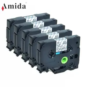 Amida 12mm TZe-131 TZe-231 tương thích máy in ruy băng màu đen trên nhãn trong suốt và trắng