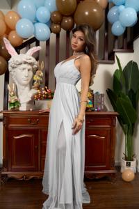 Nouvelle <span class=keywords><strong>robe</strong></span> de soirée élégante pour femme, col en V profond, dos nu, sans manches, longue <span class=keywords><strong>robe</strong></span> en maille, <span class=keywords><strong>taille</strong></span> froncée, <span class=keywords><strong>robe</strong></span> de soirée contractuelle - Product Image 2