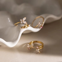 Anillo Abierto de Mariposa con Circonitas, Chapado en Oro de 18K, Resistente al Deslustre, Impermeable, de Acero Inoxidable, para Mujer, Joyería Minimalista, Regalo