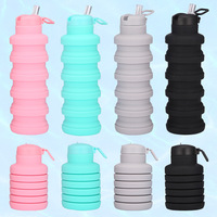 Bouteille d'eau portable en silicone de qualité alimentaire 500 ml avec paille, pour voyage, extérieur, sport, pliable, avec logo personnalisé