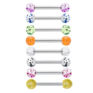 Tongue Rings for Women Plastic Steel Tongue Ring Nipple Rings Multi Color Tongue Nipple Piercing Jewelry 14G 16mm Body Piercing