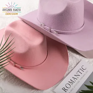 Shinehats OEM toptan moda % Fedora şapka pamuk polyester klasik parti geniş ağız düz renk yün keçe batı kovboy şapkaları