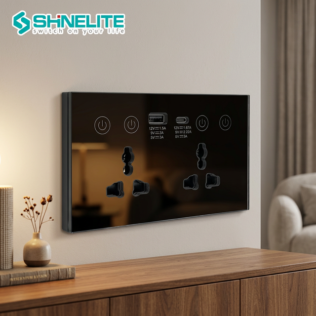 SHINELITE 2026 Smart Double Socket with USB+ Type C Port High-tech Sockets