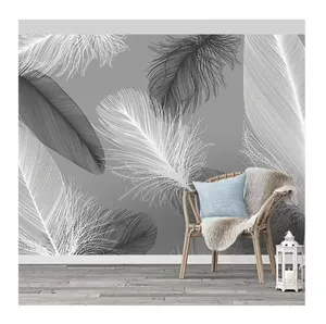 北欧风格黑白羽毛壁画壁纸3d抽象艺术客厅卧室家居装饰壁纸
