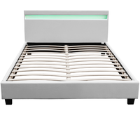 Lit plateforme double moderne et simple en similicuir blanc et noir avec LED intégrées dans la tête de lit