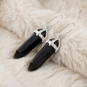 Pendientes colgantes de obsidiana puntiaguda de plata de ley 925 OEM/ODM, joyería de piedra natural personalizada al por mayor para mujer - Product Image 3