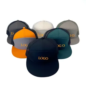 Toptan Hip Hop pamuk boş iki ton yaz ayarlanabilir düz ağız özel nakış Logo 7 Panel Trucker Mesh şapkalar