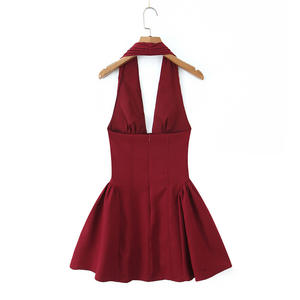 Venta caliente verano Casual Mini Halter vestido para mujer rojo sin mangas espalda ahueca hacia fuera XS tamaño coreano estilo Vintage para Club Day Prom - Product Image 3
