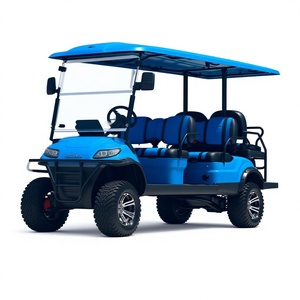 Compre con 2 años de garantía: Carro de golf eléctrico azul de 6 plazas con techo y parabrisas, peso en vacío de 300-400 kg, velocidad máxima de 30 km/h - Product Image 1