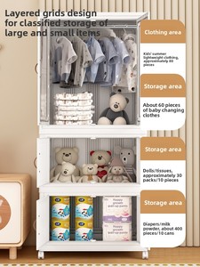 Guarda-Roupa Infantil Desmontável de Plástico com Rodas, Armário Dobrável Simples/Duplo para Roupas Infantis, Móvel para Casa - Product Image 5