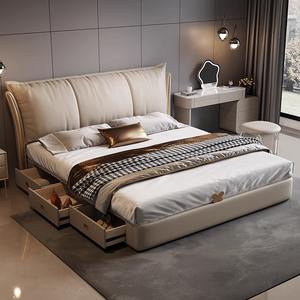 Villa italienne Lit double en cuir de luxe Chambre à coucher principale King Queen Rangement de lit en cuir souple haut de gamme Meubles multifonctions - Product Image 2