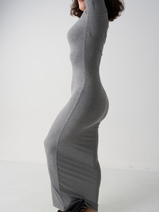 Abito Sexy <span class=keywords><strong>da</strong></span> Donna a Maniche Lunghe con Arricciature, Aderente e Midi - Product Image 2