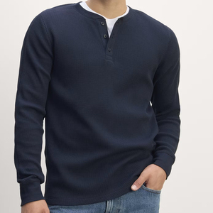 長袖Tシャツオーガニックコットンヘンリーシャツ男性用ワッフル男性用ヘンリーシャツカスタム男性用ヘンリーシャツ - Product Image 5