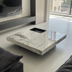 Leicht Luxuriöser Hochwertiger Minimalistischer Wohnzimmertisch Quadratische Form Marmor-Couchtisch BTCT008 Geeignet für Wohnzimmer oder Apartment - Product Image 1