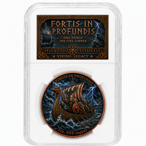 Pièce de collection médaillon de 1 once en cuivre pur fin .999, personnalisée, de type Fortis in Profundis, en forme de plaque, de la collection Viking Legacy, classée - Product Image 1