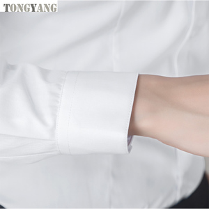 Tongyang Damen formale Büro Geschäftshemden langärmelig Baumwolle Revers-Halsband solide Farbe Knopf Oberteile Kleidung Slim Freizeithemd - Product Image 4