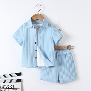 Completo Estivo Elegante per Bambino, Camicia a Maniche Corte e Pantaloncini in Tinta Unita, Abbigliamento Formale per Bambini - Product Image 1