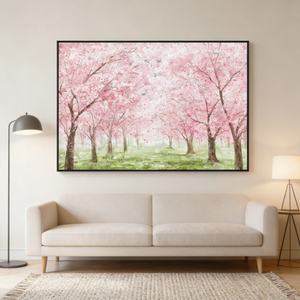 Pintura de Bosque de Flores Rosadas, Obra de Arte Texturizada Hecha a Mano, Arte Abstracto, Decoración de Pared, Decoración Moderna de Gran Tamaño para el Hogar y Comercios - Product Image 1