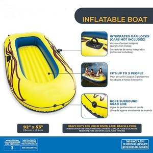 PVC Inflatable <b>Boat</b> Rafts 3 Person for Adults & Kids Comes W/ Pole Oar Holders <b>Cushioned</b> Comfortable Base 8 Ft Size Yellow - Product Image 2
