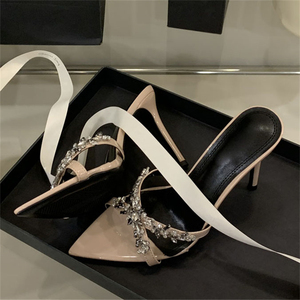 รองเท้าส้นสูงสไตล์ฝรั่งเศสสุดหรูแบบเปิดนิ้วเท้าประดับคริสตัลสำหรับสุภาพสตรี ปี 2025 - Product Image 3