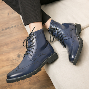 Nouvelles <span class=keywords><strong>Bottines</strong></span> en Cuir Bleues pour Hommes, Pointues et Plates, à Lacets, Tailles 38-48, Idéales pour le Business et les Occasions Formelles - Product Image 5