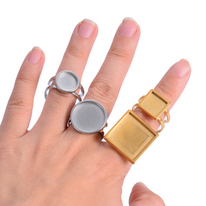 Acier inoxydable couleur or rond ouvert anneau réglage <span class=keywords><strong>Cabochon</strong></span> blanc plateau Base bijoux à bricoler soi-même fabrication bordure accessoires en gros - Product Image 3