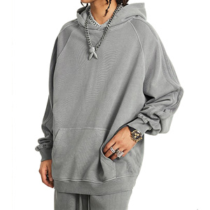 Custom Drop Shoulder <b>Pullover</b> Hoodies Heavyweight Spandex / Polyester Retro Washed French Terry Hooded Sweatshirt <b>Men</b> - Product Image 5